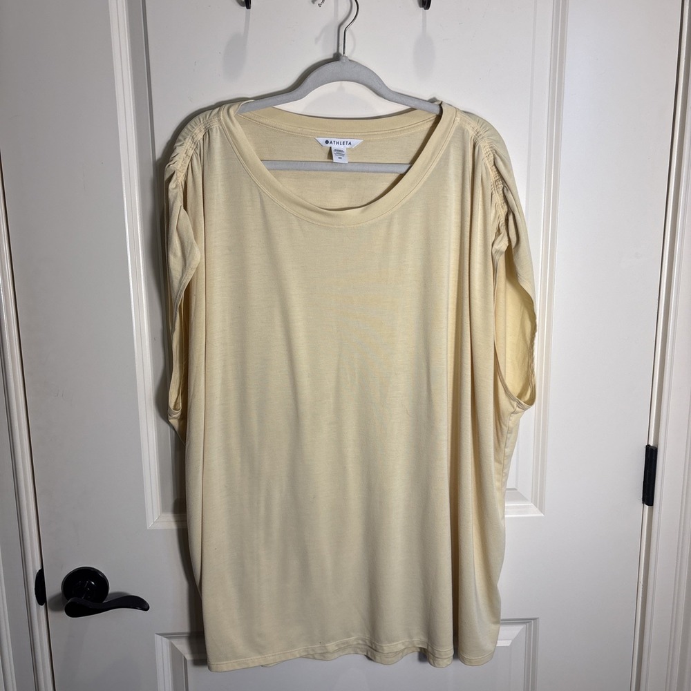 Athleta Getaway T Shirt Cinch Shoulder Cap Sleeve Yellow Top Size 3X City